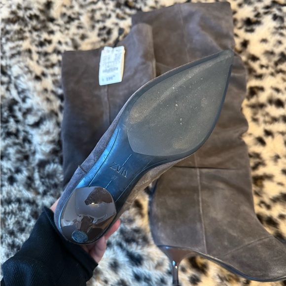 Zara Brown Suede Kitten Heel Boots - Picture 3 of 5